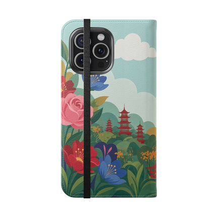 🌸🏯 The Lady Of The Pagoda Garden Flip Case – Art Deco Floral Fantasy
