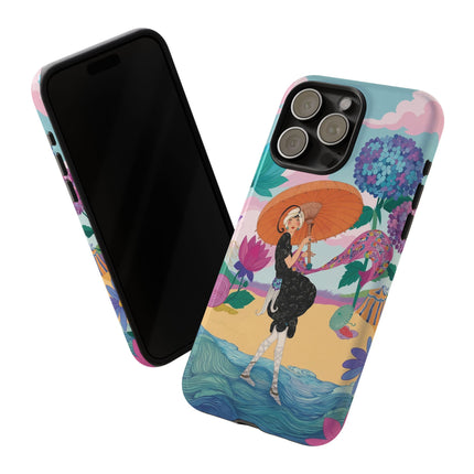🌊☂️ The Lady Of The Flowered Seashore Phone Case – Art Deco Seaside Fashion