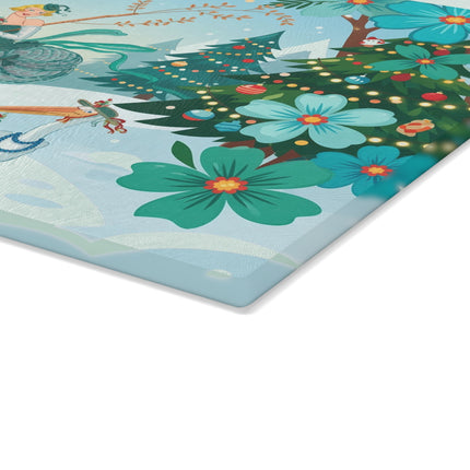 🪶🎄 The Lady Of The Christmas Bird Garden Glass Cutting Board – Art Deco Holiday Fantasy
