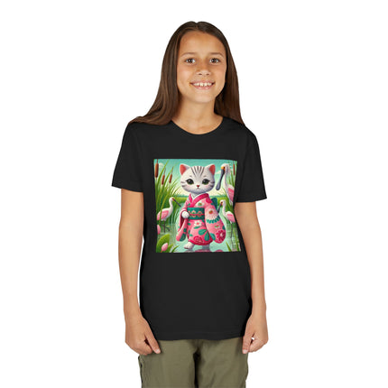 Geisha Kitten Strolls Among the Spoonbills Youth Short Sleeve Tee
