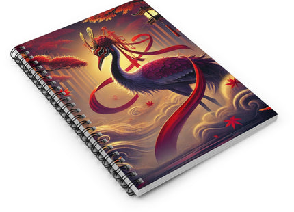 Regal Crimson Crane in the Autumn Mist Spiral Notebook - Ruled Line