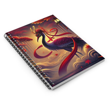 Regal Crimson Crane in the Autumn Mist Spiral Notebook - Ruled Line