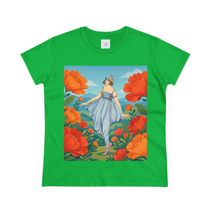 🌺🩵 The Poppy Hill Promenade Cotton Tee – Art Deco Fashion Whimsy