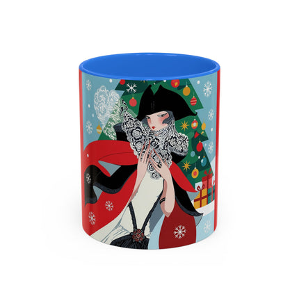 ❤️ The Lady Of The Crimson Scarf Colorful Mug – Art Deco Christmas Elegance
