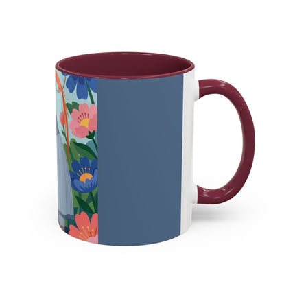 The Lady And The Mysterious Bird Colorful Mugs – Art Deco Botanical Mystery