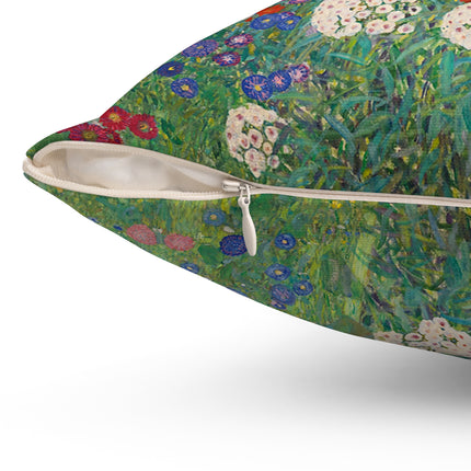 Farm Garden with Sunflowers by Gustav Klimt Spun Polyester Square Pillow
