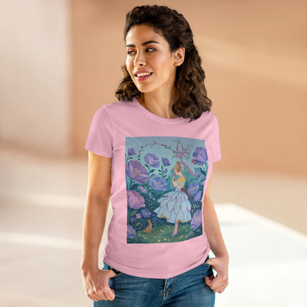 🌸🐇 The Secret Blossom Garden Cotton Tee – Art Deco Spring Whimsy