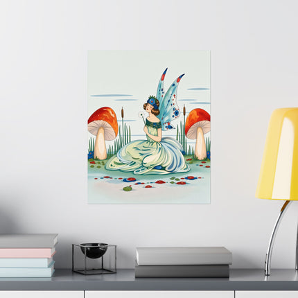 🧚🍄 The Lady Of The Enchanted Mushroom Garden Matte Vertical Poster – Art Deco Fairy Fantasy