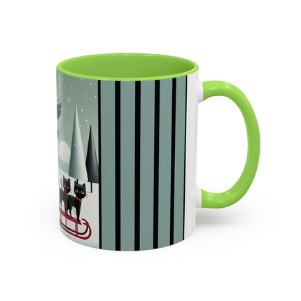 Red Sled & Curious Cats Colorful Mugs (11oz, 15oz)