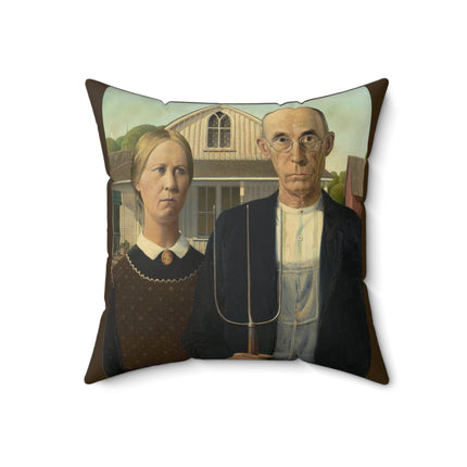 American Gothic by Grant Wood Spun Polyester Square Pillow