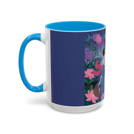 The Lady And The Morning Song Colorful Mugs – Art Deco Botanical Elegance