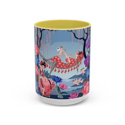 The Ladies Of The Enchanted Hammock Colorful Mugs – Art Deco Whimsical Garden Elegance
