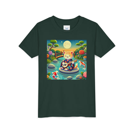 Melodic Kitten by the Koi Pond Youth Short Sleeve Tee