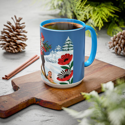 🎿🎄 The Christmas Holly Skier Colorful Mug – Whimsical Holiday Fantasy