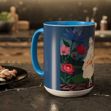 The Lady Of The Golden Parasol Colorful Mugs – Art Deco Botanical Elegance