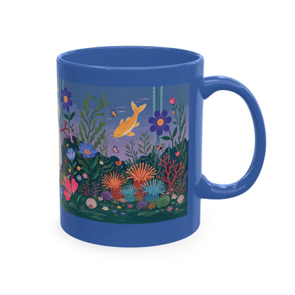 🐠🌸 The Lady Of The Underwater Flower Garden Ceramic Mug – Art Deco Aquatic Whimsy