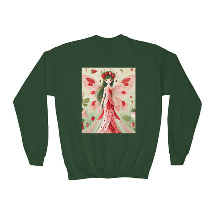 Strawberry Fairy Delight Youth Crewneck Sweatshirt – Sweet Magic, Nature & Whimsical Joy