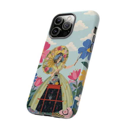 🌸🪞 The Floral Parasol Reflection Phone Case – Art Deco Garden Fantasy