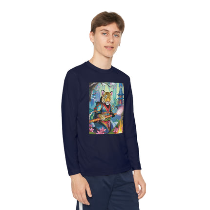 Cyberpunk Leopard Youth Long Sleeve Competitor Tee – Neon Magic & Futuristic Adventure