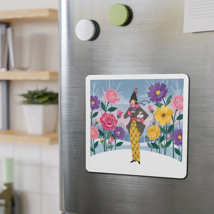 🐇🌸 The Lady With The White Rabbit Die-Cut Magnets – Art Deco Floral Whimsy