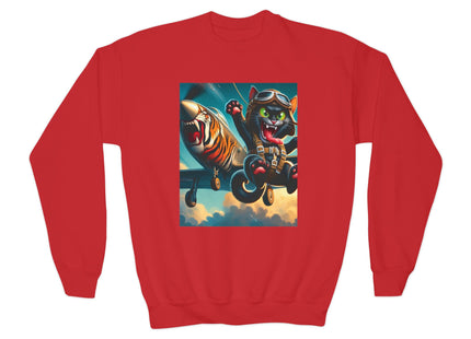 Parachuting Cat Commando Youth Crewneck Sweatshirt