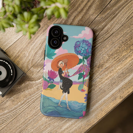 🌊☂️ The Lady Of The Flowered Seashore Phone Case – Art Deco Seaside Fashion