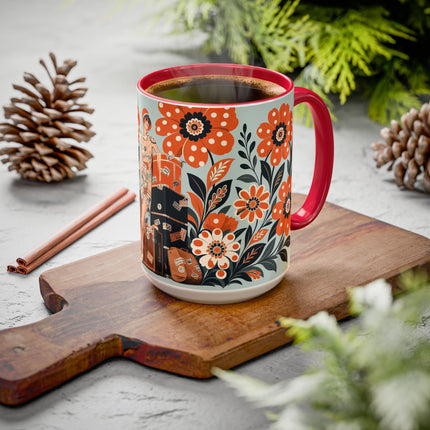🧳🌼 The Grand Floral Voyage Colorful Mug – Art Deco Travel Elegance