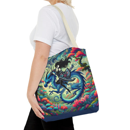 Mystic Guardian of the Sky Tote Bag – Warrior Fairy & Turquoise Dragon