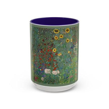 Farm Garden with Sunflowers by Gustav Klimt Colorful Mugs (11oz, 15oz)