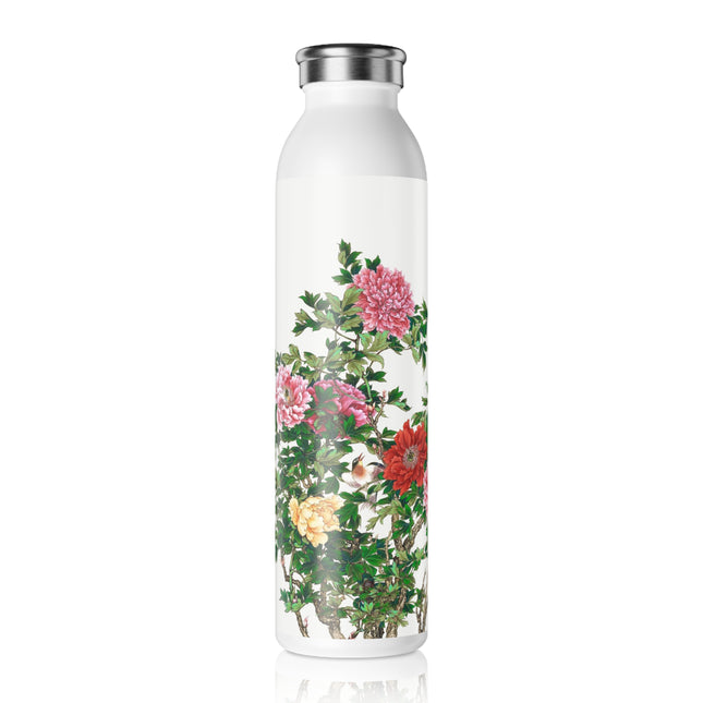 Peonies and Birds by Okamoto Shuki Slim Water Bottle