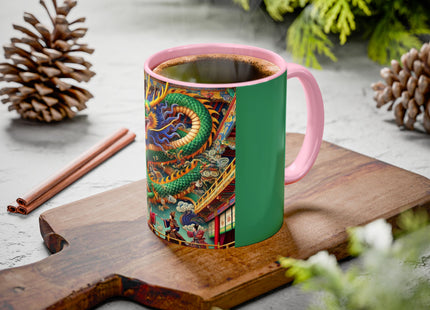 Tibetan Dragon Over Kabuki Duel Colorful Mugs (11oz, 15oz)