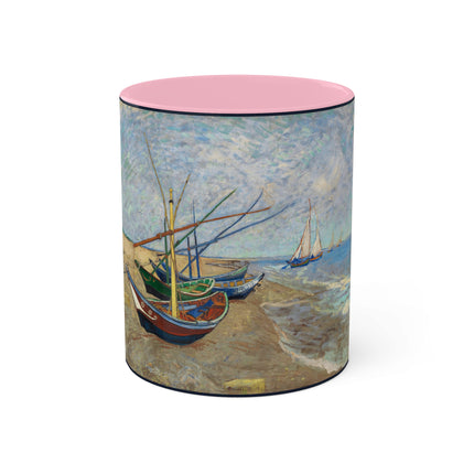 Fishing Boats on the Beach at Saintes-Maries by Vincent Van Gogh Colorful Mugs, 11oz