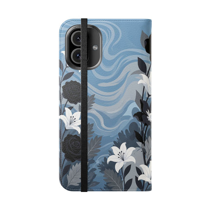 🖤🤍 The Lady Of The Black Rose Garden Flip Case – Art Deco Floral Elegance