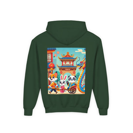 Lantern Street Dragon Parade Youth Hooded Sweatshirt – Festive Lights & Storybook Magic