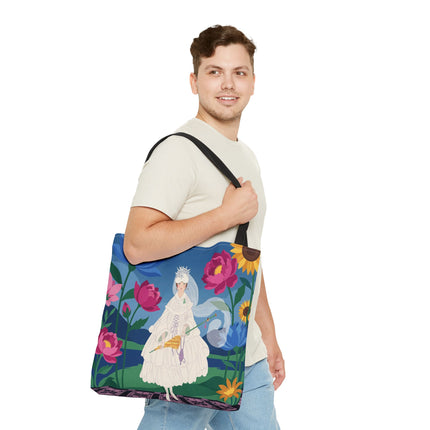 🌸👑 The Lady Of The Enchanted Flower Crown Tote Bag – Art Deco Garden Fantasy