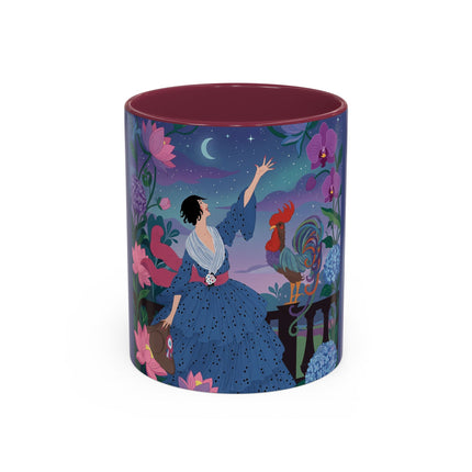 The Lady And The Morning Song Colorful Mugs – Art Deco Botanical Elegance
