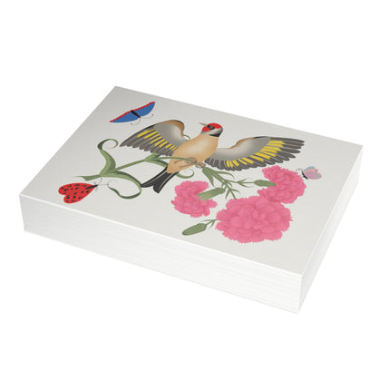Goldfinch & Pink Flowers Greeting Card – Vibrant Joy & Springtime Charm