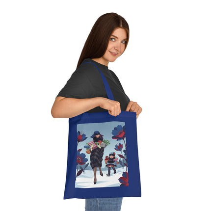 🎁🌺 The Christmas Gift Garden Stroll Cotton Tote Bag – Art Deco Holiday Elegance