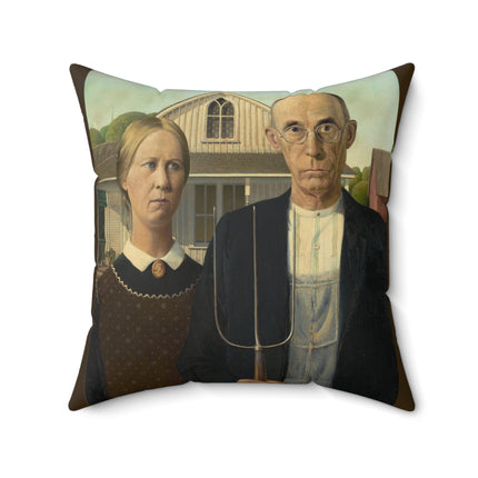 American Gothic by Grant Wood Spun Polyester Square Pillow