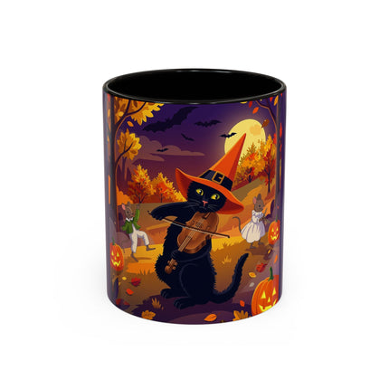 🐈‍⬛🎻 The Black Cat's Moonlit Melody Colorful Mug – Whimsical Halloween Music