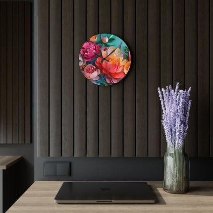 Peonies in Full Bloom Acrylic Wall Clock, Round and Square