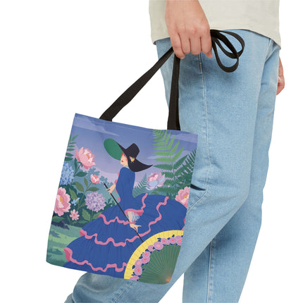 🌸💙 The Lady Of The Blue Garden Promenade Tote Bag – Art Deco Floral Fashion