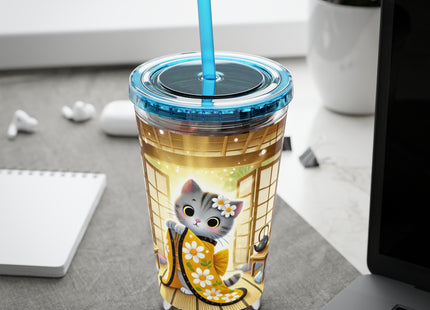 Playful Kitten in the Tea Room Sunsplash Tumbler with Straw, 16oz