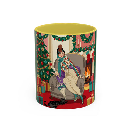 🖤🔥 The Lady Of The Christmas Hearth Colorful Mug – Art Deco Holiday Elegance