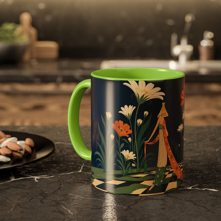 🌼🧡 The Midnight Floral Masquerade Colorful Mug – Art Deco Fashion Fantasy