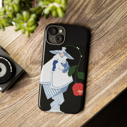 Blue & White Porcelain Geisha Phone Case – Elegant Mystery & Floral Grace