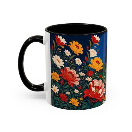 🌺🐦 The Enchanted Birdcage Garden Colorful Mug – Art Deco Floral Fantasy