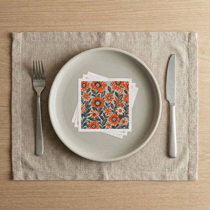 🌸🌄 The Twilight Peacock Blossom Garden Napkins – Art Deco Floral Elegance