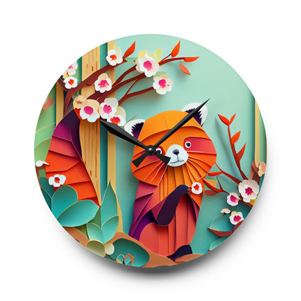 A Playful Red Panda Acrylic Wall Clock, Round and Square
