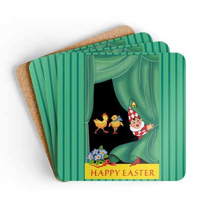 Easter Elf's Whimsy Corkwood Coaster Set